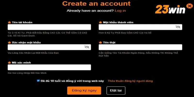 Đăng ký 23win bước xác thực